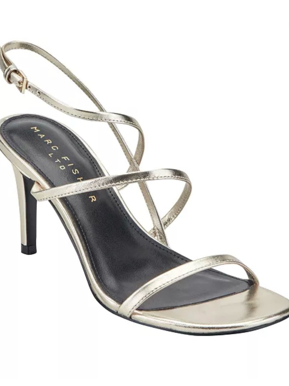 Marc Fisher Gold Strappy Leather Stiletto Heel Sandals